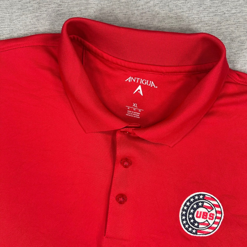 Chicago Cubs MLB Antigua Polo Shirt Mens XL Red Patriotic USA Flag Short Sleeve